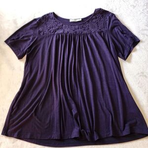 Yidarton Navy Blue Shirt Sleeve Lace Yolk Knit Blouse Size 2XL